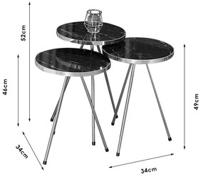 Βοηθητικά τραπέζια Weber pakoworld σετ 3τεμ μαύρο μαρμάρου-χρυσό - Μέταλλο - 120-000342