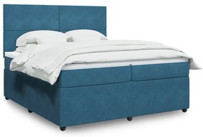 vidaXL Κρεβάτι Boxspring με Στρώμα Μπλε 200x200 εκ. Βελούδινο