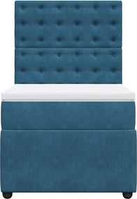 vidaXL Κρεβάτι Boxspring με Στρώμα Μπλε 90x190 εκ. Βελούδινο