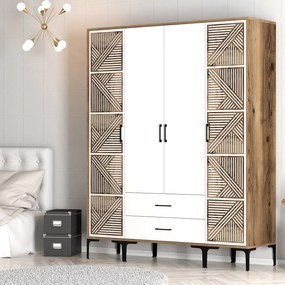 Τετραφυλλη Ντουλαπα Καρυδια/Λευκο KUMSAL 47.5x160x201.4