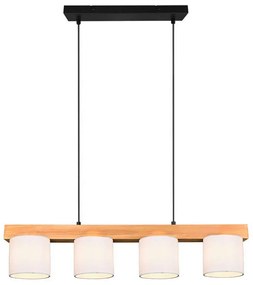 Φωτιστικό Οροφής - Ράγα Cameron R30654001 4xE14 28W 75x150cm Natural-White RL Lighting Wood, Fabric