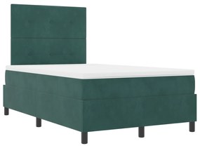 vidaXL Κρεβάτι Box Spring με Στρώμα & LED Σκούρο Πράσινο 120x190 εκ Βελούδινο