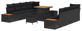 Σετ Καναπέ Κήπου με μαξιλάρι 11 pcs Μαύρο Πολυ ράταν