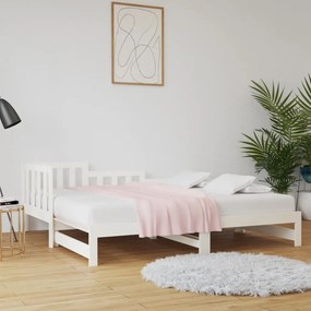 Καναπές Κρεβάτι Συρόμενος Λευκός 2x(90x190) εκ. από Μασίφ Πεύκο