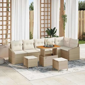 vidaXL Σετ Καναπέ Κήπου με μαξιλάρι 9 pcs Μπεζ Πολυ ράταν