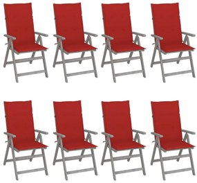 Καρέκλες Κήπου Ανακλ. 8 τεμ. από Γκρι Ξύλο Ακακίας &amp; Μαξιλάρια - Γκρι