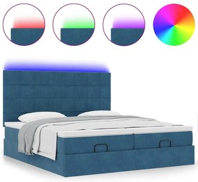 Οθωμανικό κρεβάτι με στρώματα &amp; LEDs Σκούρο μπλε Βελούδο 3314625