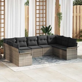 vidaXL Σετ Καναπέ Κήπου με μαξιλάρι 9 pcs Γκρι Πολυ ράταν