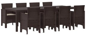 vidaXL Σέτ φαγητού για κήπο 9 pcs Καφέ Rattan Polt