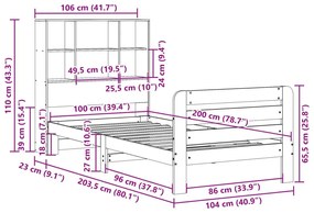 Σκελετός Κρεβατιού Χωρίς Στρώμα 100x200 εκ. Μασίφ Πεύκο - Καφέ