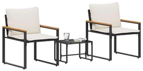 vidaXL Σύνολα επίπλων με μαξιλάρι 3 pcs Μαύρο και Κρεμ Λευκό Ρατάν