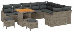 vidaXL Σετ Καναπέ Κήπου με μαξιλάρι 12 pcs Γκρι Πολυ ράταν