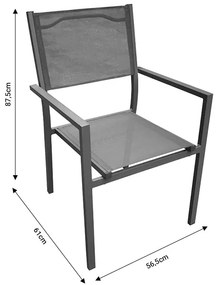 Πολυθρόνα Moly pakoworld  ανθρακί αλουμίνιο-textilene 56.5x61x87.5εκ