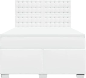 vidaXL Κρεβάτι Boxspring με Στρώμα Λευκό 140x190εκ.από Συνθετικό Δέρμα