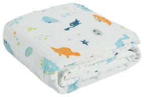 Κουβέρτα Κούνιας 105x150εκ. Μουσελίνα Relax 6623 Λευκή-Μπλε-Πορτοκαλί Das Baby