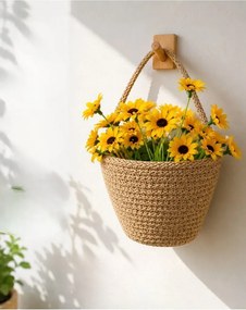 Μίνι ψάθινο καλάθι με τεχνητό ηλιοτρόπιο - Μπεζ