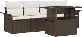 vidaXL Σετ Καναπέ Κήπου με μαξιλάρι 5 pcs Καφέ Πολυ Ρατάν
