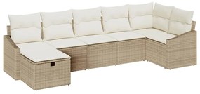 vidaXL Σετ Καναπέ Κήπου με μαξιλάρι 7 pcs Μπεζ Πολυ ράταν