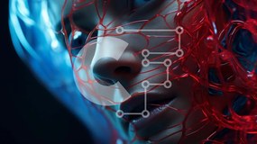 Intra Συλλεκτικό Ξύλινο Παζλ Plywood 4mm - Αφηρημένο πορτρέτο με κόκκινες και μπλε ίνες Σε Ξύλινο Κουτί - Διαστάσεις Puzzle: 10x10 cm – 25 κομμάτια