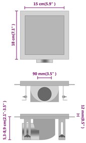 vidaXL Σιφόνι 2 σε 1 Επίπεδο/Ένθετο Πλακιδίου 18x18 εκ. Ανοξ. Ατσάλι