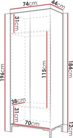Γκαρνταρόμπα Zilion με Καθρέπτη-Leuko - 74.00Χ44.00Χ196.00cm