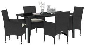 vidaXL Σέτ φαγητού για κήπο με μαξιλάρι 5 pcs Μαύρο Πολυ ράταν