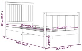 Πλαίσιο Κρεβατιού Μαύρο 90 x 190 εκ. Μασίφ Ξύλο Πεύκου Single - Μαύρο