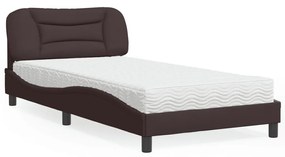 Κρεβάτι με Στρώμα Σκούρο Καφέ 100x200 εκ. Υφασμάτινο