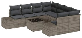 vidaXL Σετ Καναπέ Κήπου με μαξιλάρι 9 pcs Γκρι συνθετικό ρατάν