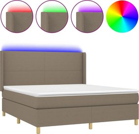 vidaXL Κρεβάτι Boxspring με Στρώμα &amp; LED Taupe 160x200 εκ. Υφασμάτινο