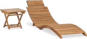 vidaXL Ξαπλώστρα Πτυσσόμενη από Μασίφ Ξύλο Teak με Τραπέζι