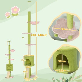 Cat Tree Cave αιώρα ρυθμιζόμενο ύψος ξύσιμο με υφασμάτινο κάλυμμα πράσινο