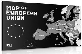 Εικόνα εκπαιδευτικό χάρτη με ονόματα χωρών της ΕΕ σε ασπρόμαυρο - 90x60