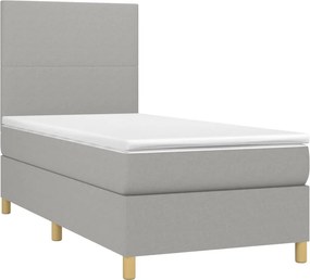 vidaXL Κρεβάτι Boxspring με Στρώμα &amp; LED Αν.Γκρι 100x200εκ. Υφασμάτινο