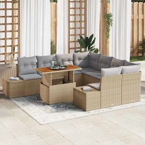 vidaXL Σετ Κηπουρικής 9 Τεμαχίων με Μαξιλάρια Μπεζ από Πολυ Ράτταν