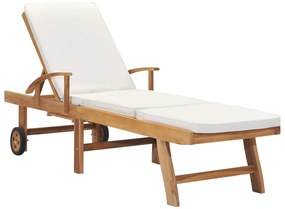 vidaXL Ξαπλώστρα Κρεμ από Μασίφ Ξύλο Teak με Μαξιλάρι