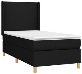 vidaXL Κρεβάτι Boxspring με Στρώμα &amp; LED Μαύρο 90x190 εκ. Υφασμάτινο