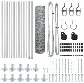 vidaXL Σετ Φράχτη Γαλβανισμένος Χάλυβας 25 x 0.5 μ (50 mm διχτύ)