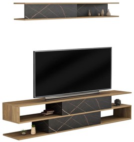 TV FURNITURE SET BIRGITTA  MELAMINE IN NATURAL-BLACK MARBLE 181x31,5x39,6Hcm.