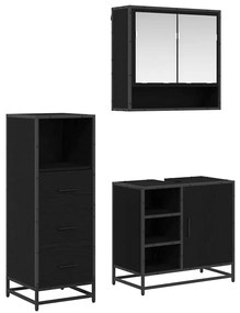 vidaXL Σετ Επίπλων Μπάνιου με ράφι 3 pcs Μαύρη Οξυά Επεξεργασμένο ξύλο