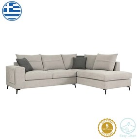 Γωνιακός καναπές αριστερά γωνία Montana pakoworld ανοιχτό γκρι ύφασμα με μαξιλάρια σε ποντικί απόχρωση 275x215x93εκ