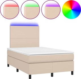 vidaXL Κρεβάτι Boxspring Στρώμα&amp;LED Καπουτσίνο 120x190 εκ. Συνθ. Δέρμα