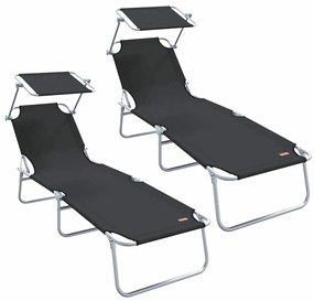 vidaXL Ξαπλώστρα 2-πρόσωπο 2 pcs Μαύρο 58 x 188 x 77 εκ. ύφασμα