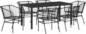 vidaXL Σέτ φαγητού για κήπο 7 pcs Μαύρο συνθετικό ρατάν