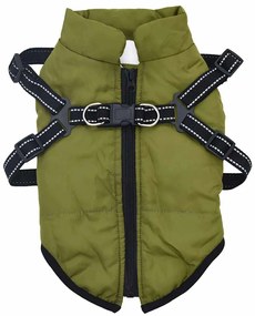 vidaXL Μπουφάν Σκύλου Στρατιωτικό Πράσινο XL Φλις και Πολυεστέρας