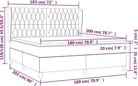 vidaXL Κρεβάτι Boxspring με Στρώμα Μαύρο 180x200 εκ. Υφασμάτινο