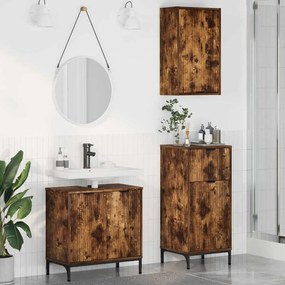 vidaXL Σετ Επίπλων Μπάνιου Καρό 3 pcs Καπνιστή δρυς 39.5 x 36 x 88 εκ