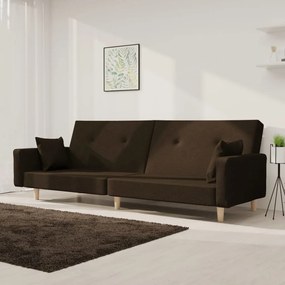 vidaXL Καναπές Κρεβάτι Διθέσιος Σκούρο Καφέ Υφασμάτινος με 2 Μαξιλάρια