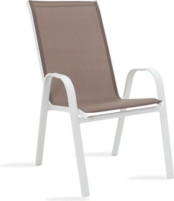Πολυθρόνα κήπου Calan pakoworld μέταλλο λευκό-textilene καφέ