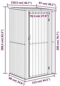 Αποθήκη Κήπου Γκρι 118,5 x 97 x 209,5 εκ. Γαλβανισμένο Ατσάλι - Γκρι